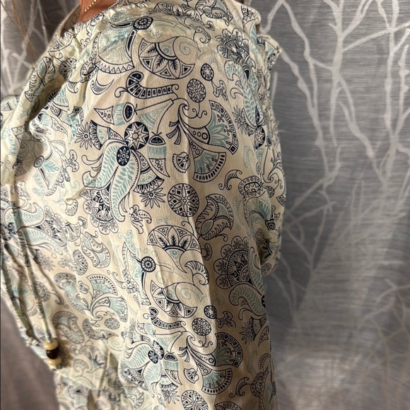 Amour Vert Blue Tan Paisley Sheath Dress Puff Sleeve Sz S - Picture 6 of 10